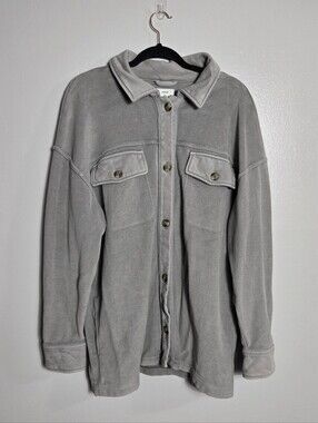Aerie Grey French Terry Cotton Oversized Button Down Shacket Jacket Top Size L